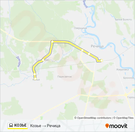 Автобус КОЗЬЕ: карта маршрута