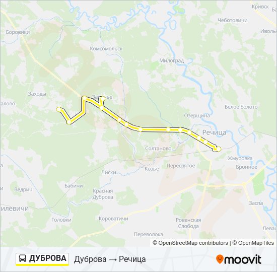 Автобус ДУБРОВА: карта маршрута