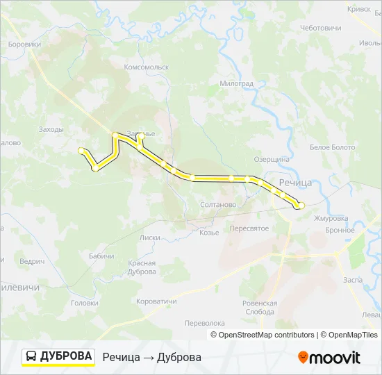 Автобус ДУБРОВА: карта маршрута