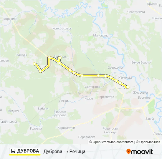 Автобус ДУБРОВА: карта маршрута