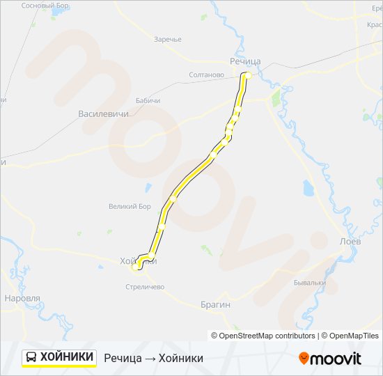 Автобус ХОЙНИКИ: карта маршрута