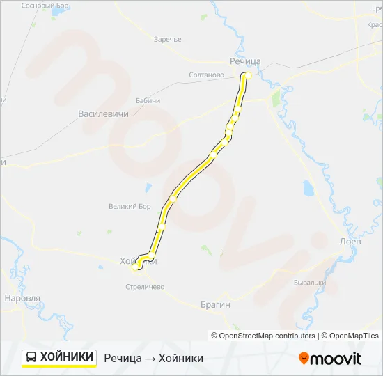 Автобус ХОЙНИКИ: карта маршрута