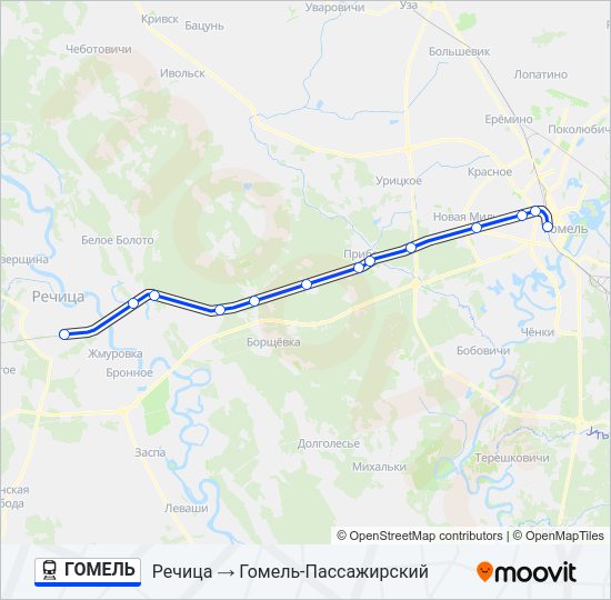 Поезд ГОМЕЛЬ: карта маршрута