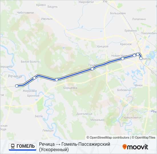 Поезд ГОМЕЛЬ: карта маршрута