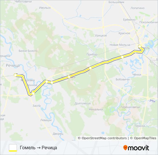 Автобус ГОМЕЛЬ — РЕЧИЦА: карта маршрута