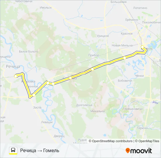 Автобус ГОМЕЛЬ — РЕЧИЦА: карта маршрута