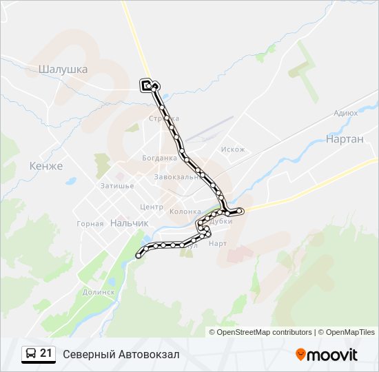 Автобус 21: карта маршрута