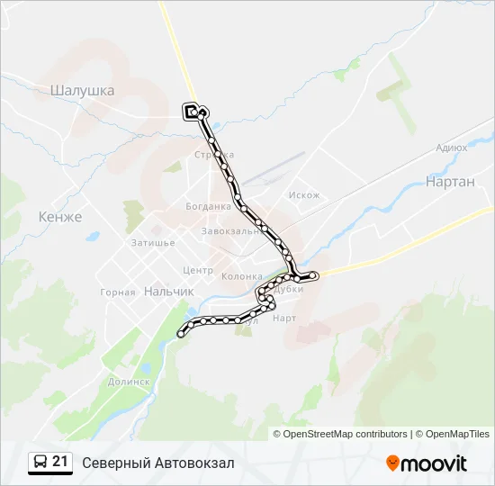 Автобус 21: карта маршрута