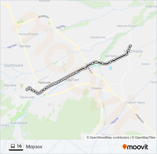 Маршрут 16 маршрутки на карте