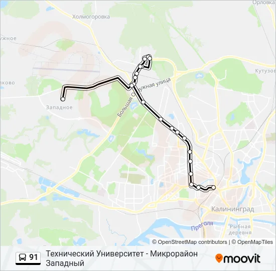 Автобус 91: карта маршрута