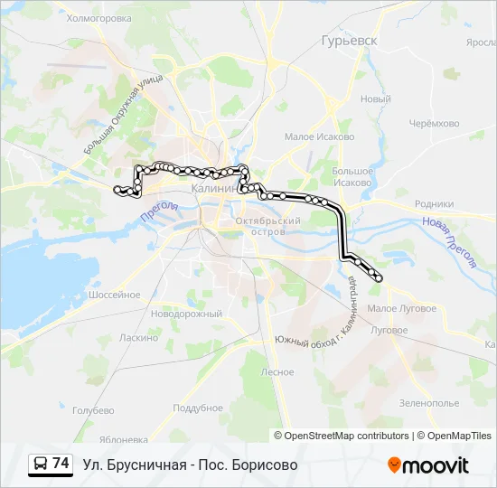 Автобус 74: карта маршрута