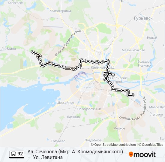 Автобус 92: карта маршрута
