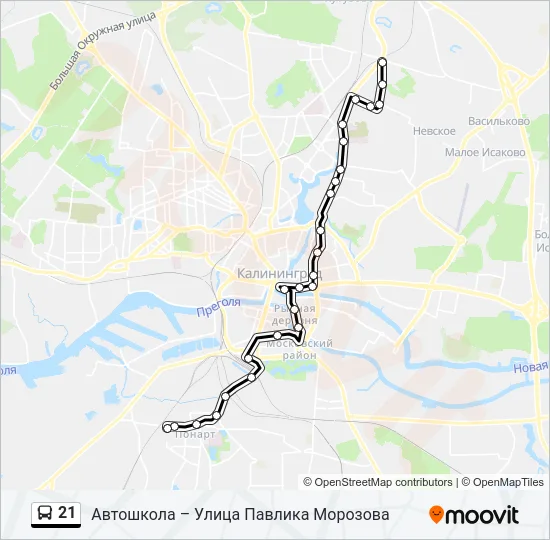 Автобус 21: карта маршрута