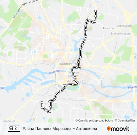 Автобус 21: карта маршрута