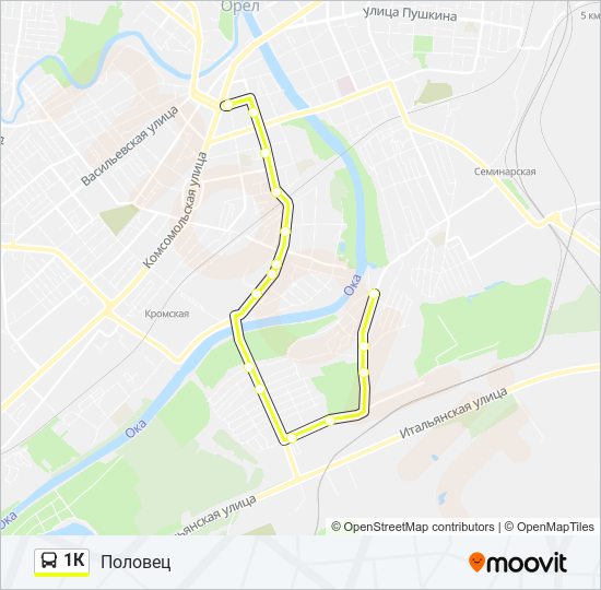 Автобус 1К: карта маршрута