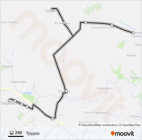Автобус 290: карта маршрута