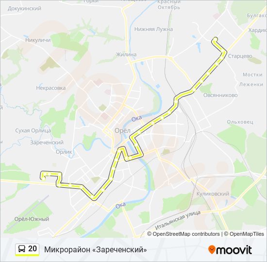 Автобус 20: карта маршрута