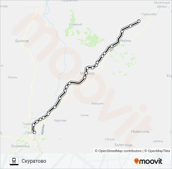 Поезд ТУЛЬСКОЕ НАПРАВЛЕНИЕ: карта маршрута