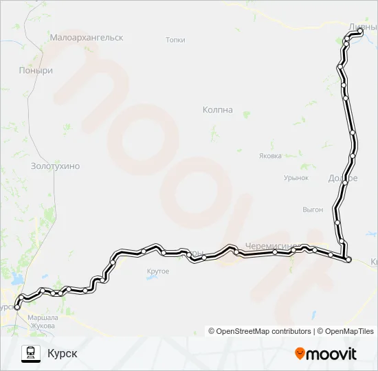 Поезд КУРСКОЕ НАПРАВЛЕНИЕ (ЛИВНЫ): карта маршрута