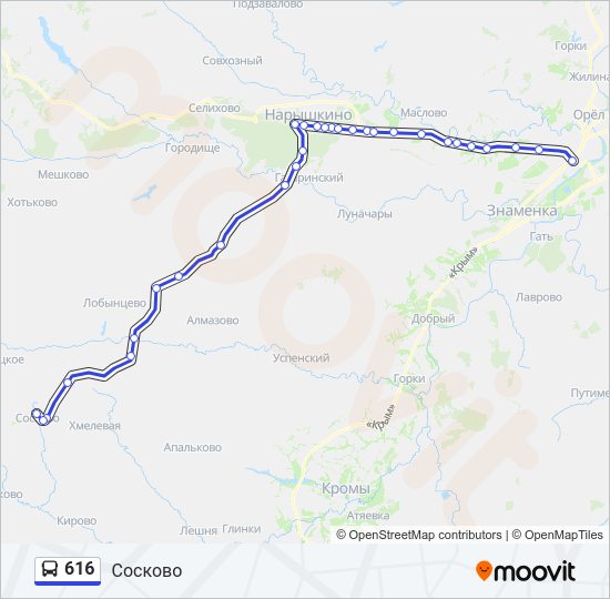 Автобус 616: карта маршрута