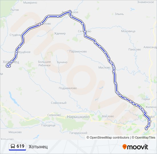 Автобус 619: карта маршрута