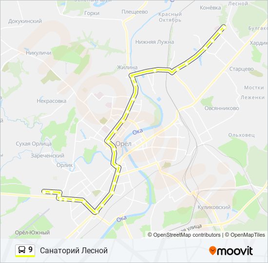 Автобус 9: карта маршрута