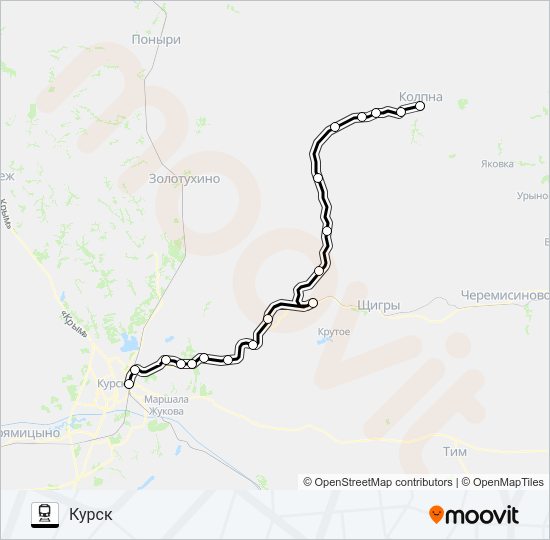 Поезд КУРСК - КОЛПНЫ: карта маршрута