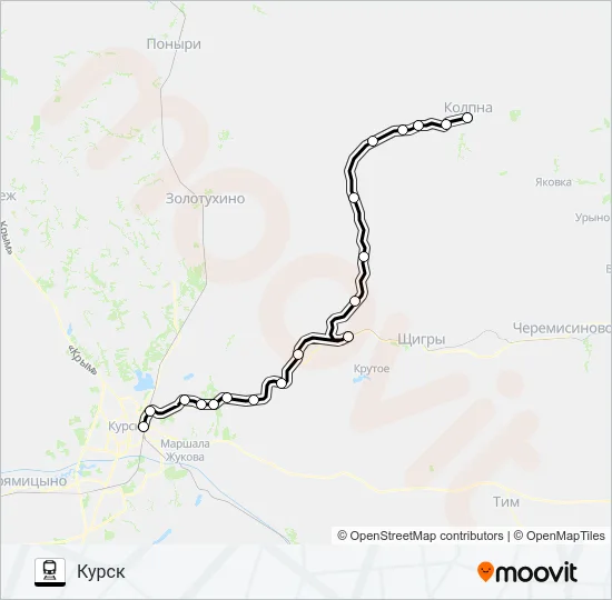Поезд КУРСК - КОЛПНЫ: карта маршрута