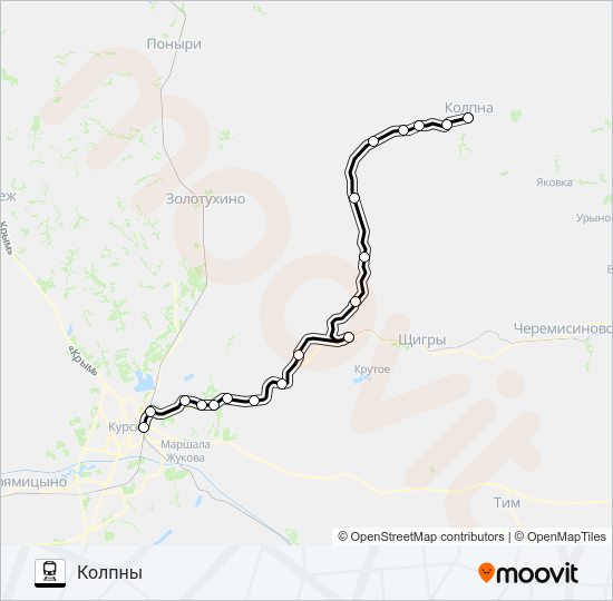 Поезд КУРСК - КОЛПНЫ: карта маршрута