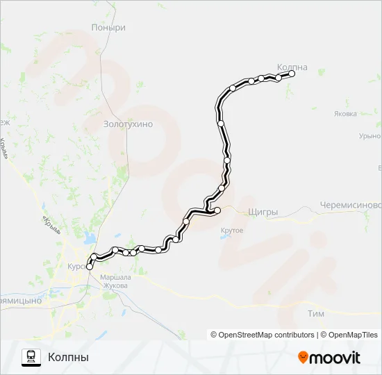 Поезд КУРСК - КОЛПНЫ: карта маршрута