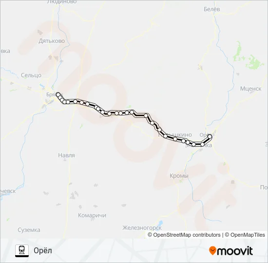 БРЯНСКОЕ НАПРАВЛЕНИЕ Train Line Map