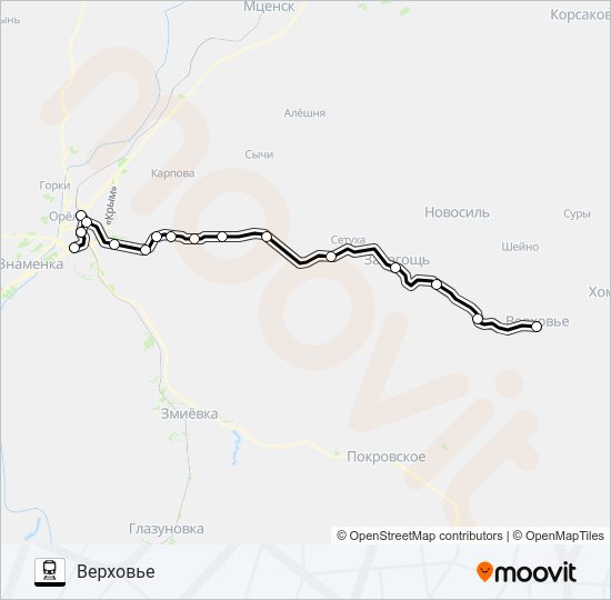 Поезд ЛИВЕНСКОЕ НАПРАВЛЕНИЕ: карта маршрута