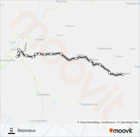 Поезд ЛИВЕНСКОЕ НАПРАВЛЕНИЕ: карта маршрута