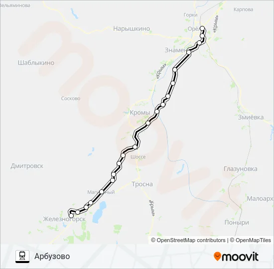 Поезд ЖЕЛЕЗНОГОРСКОЕ НАПРАВЛЕНИЕ: карта маршрута