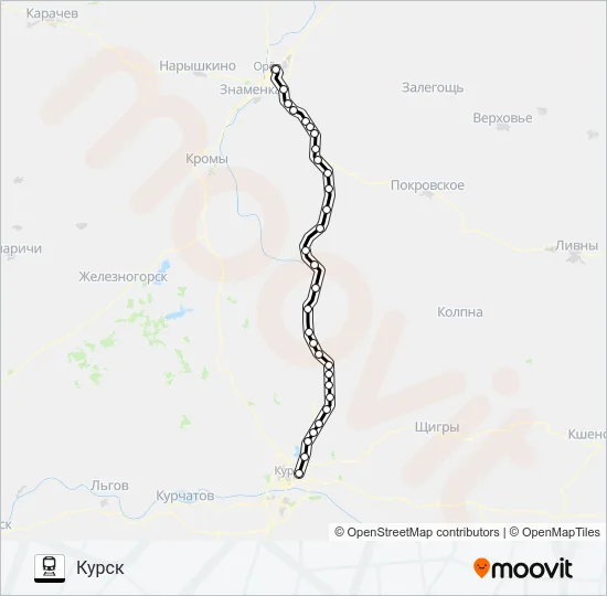 Поезд КУРСКОЕ НАПРАВЛЕНИЕ (ОРЁЛ): карта маршрута
