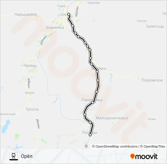 Поезд КУРСКОЕ НАПРАВЛЕНИЕ (ОРЁЛ): карта маршрута