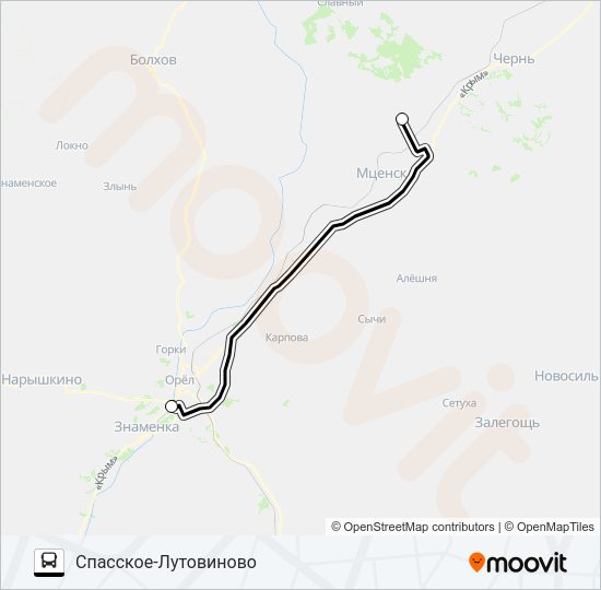 Автобус ОРЁЛ - СПАССКОЕ-ЛУТОВИНОВО: карта маршрута