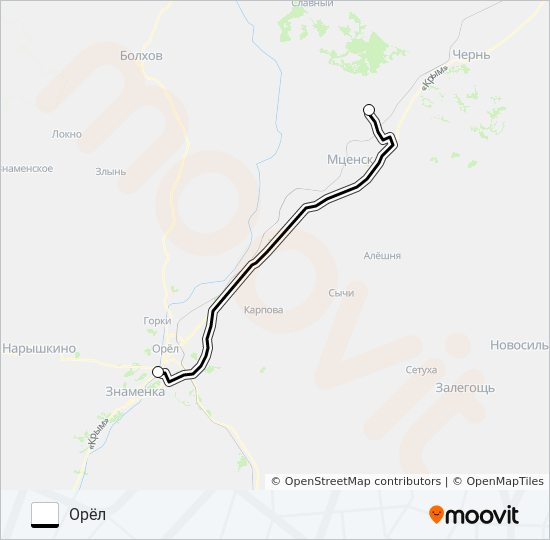 Автобус ОРЁЛ - СПАССКОЕ-ЛУТОВИНОВО: карта маршрута