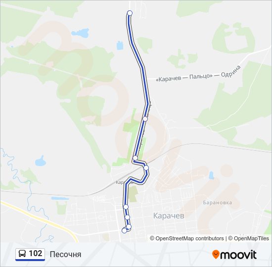 Автобус 102: карта маршрута