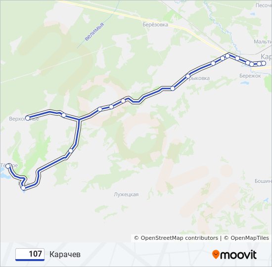 Маршрут 107 автобуса на карте со всеми остановками. Автобус Карачев Брянск.