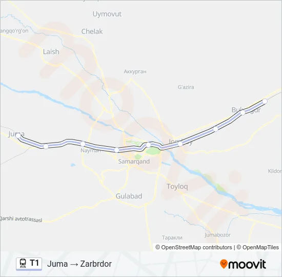 Поезд T1: карта маршрута