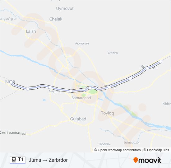 Поезд T1: карта маршрута