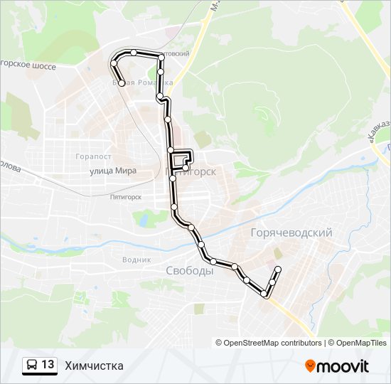 Автобус 13: карта маршрута