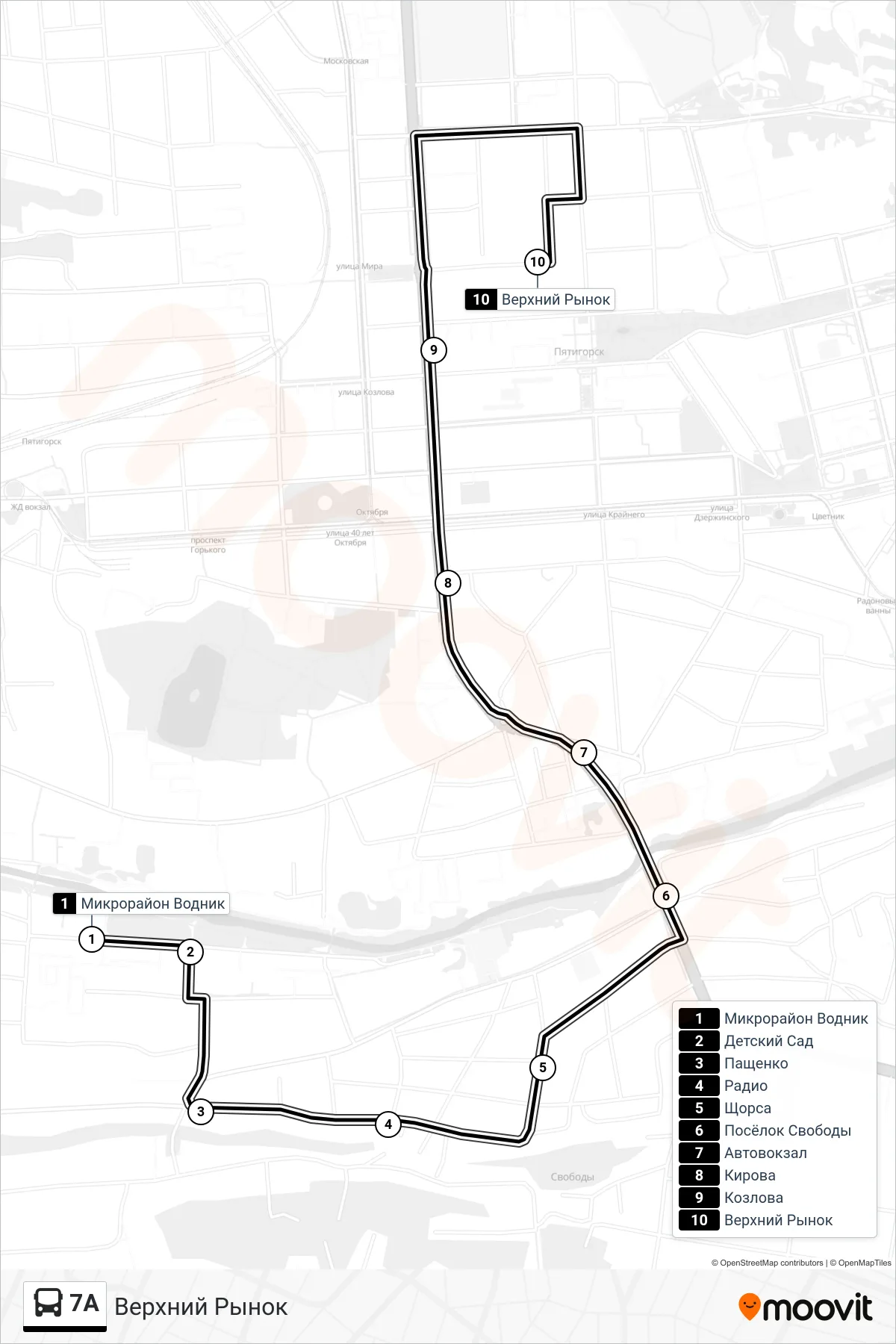 7A bus Line (Upper Market) route and stops on a map