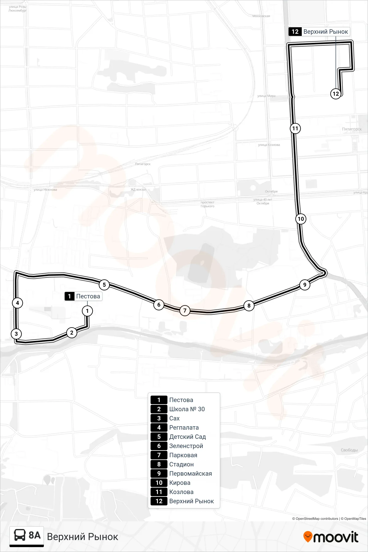 8A bus Line (Upper Market) route and stops on a map
