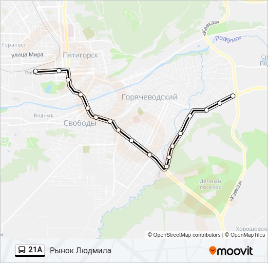 Автобус 21А: карта маршрута