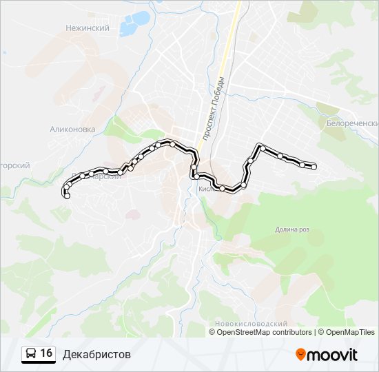 Маршрут 16 маршрутки на карте