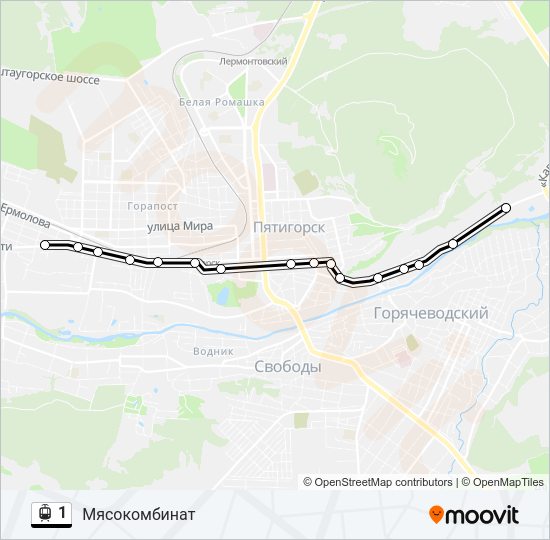 Трамвай 1: карта маршрута