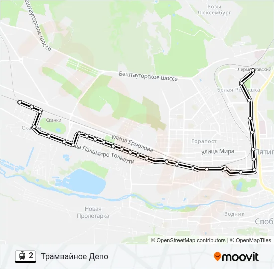 Трамвай 2: карта маршрута