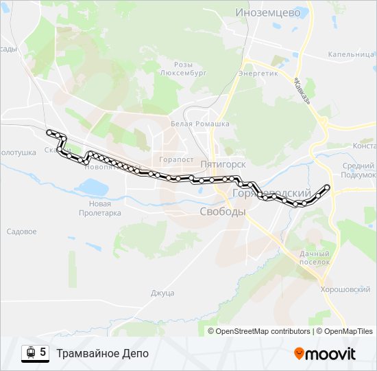 Трамвай 5: карта маршрута